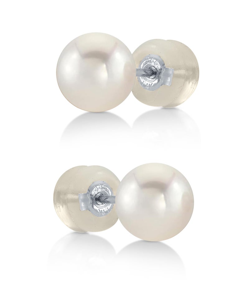 THE PEARL SOURCE Round White Freshwater Real Pearl Earrings for Women - 14k Gold Stud Earrings | Hypoallergenic Earrings with Genuine Cultured Pearls, 6.0-6.5mm - Image 1